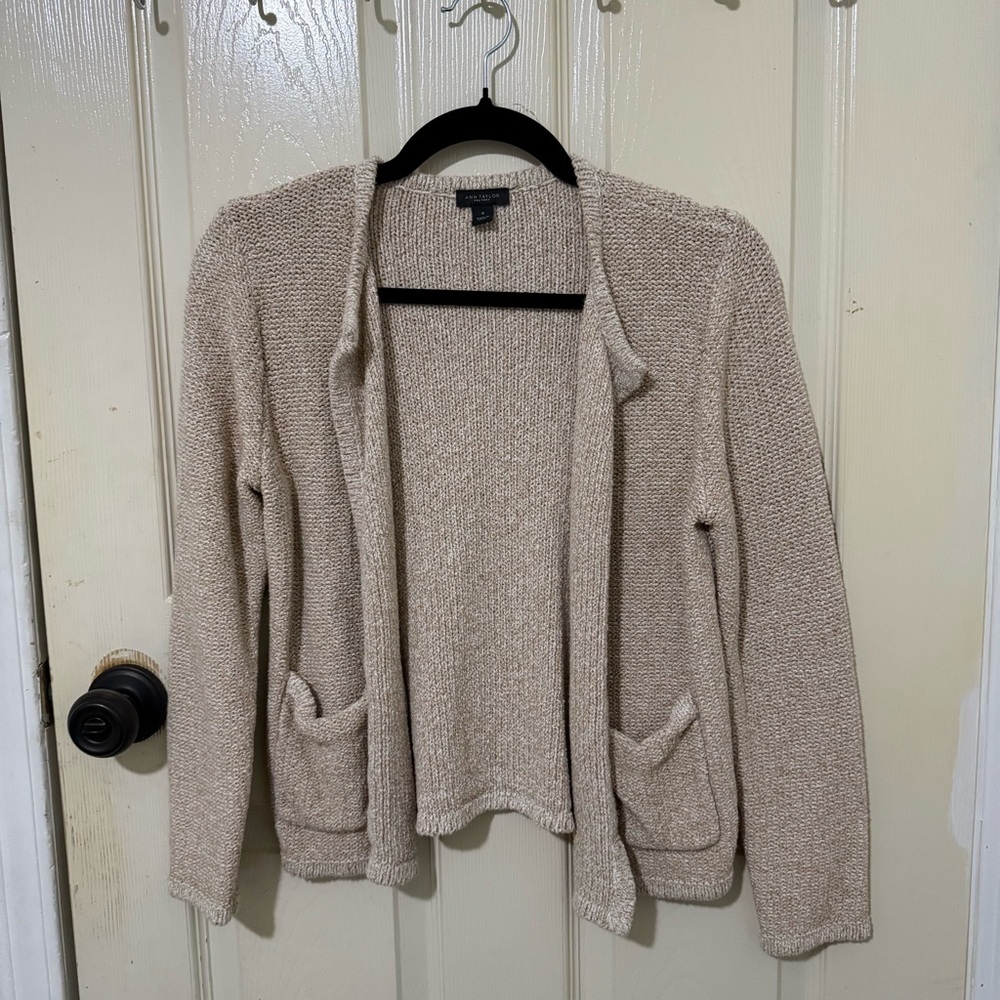 Ann Taylor Factory Beige Knit Open Cardigan Size M